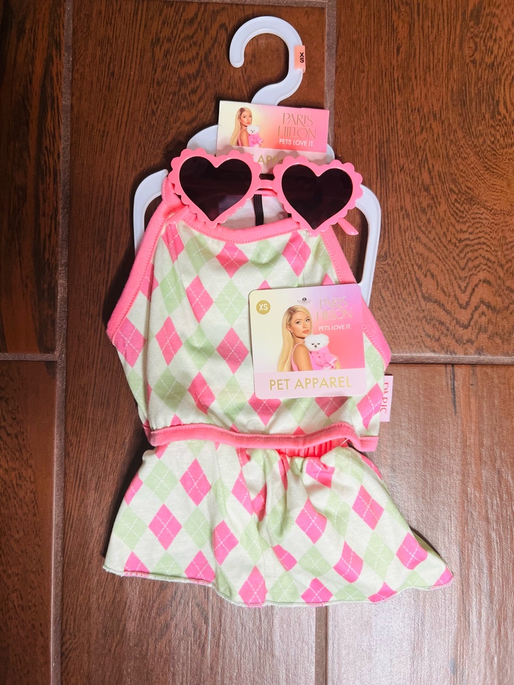 Paris Hilton Pet Apparel Dog Clothes with Sunglasses Geometric Pink Set XS